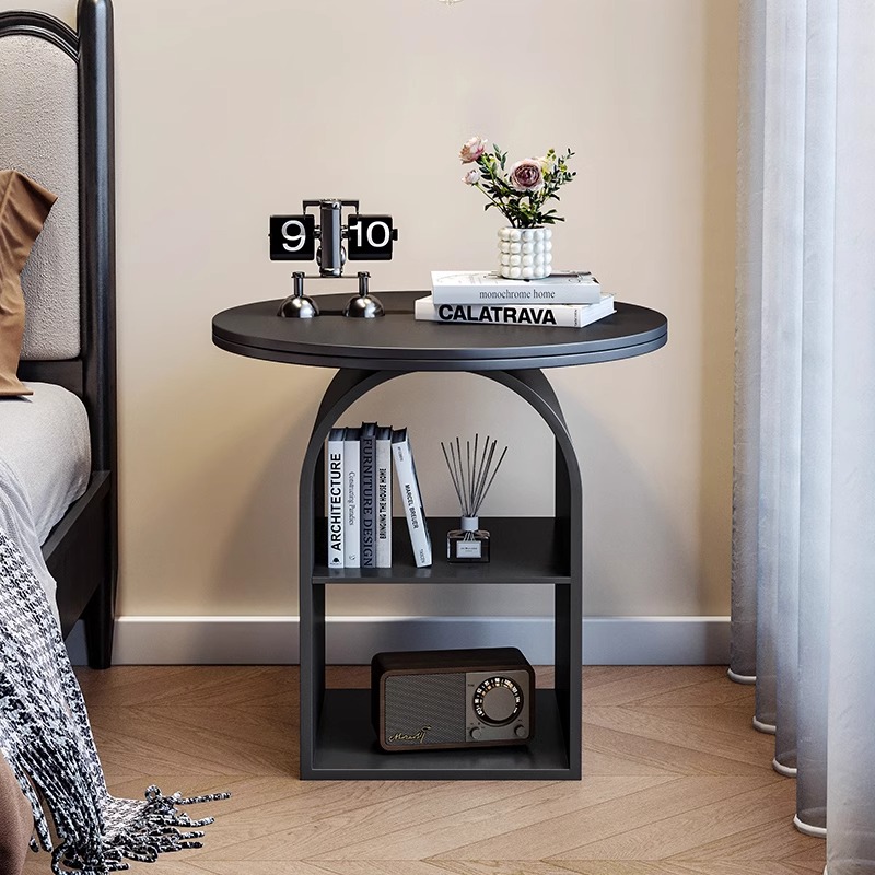 轻奢风客厅小茶几家用铁艺圆形边几简约现代卧室床头柜沙发置物架