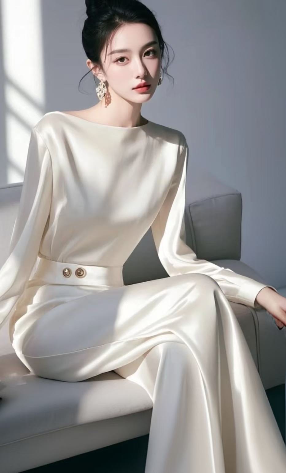 SS1173春搭配一整套轻奢高级感女人味气质小香风缎面衬衫裤子套装