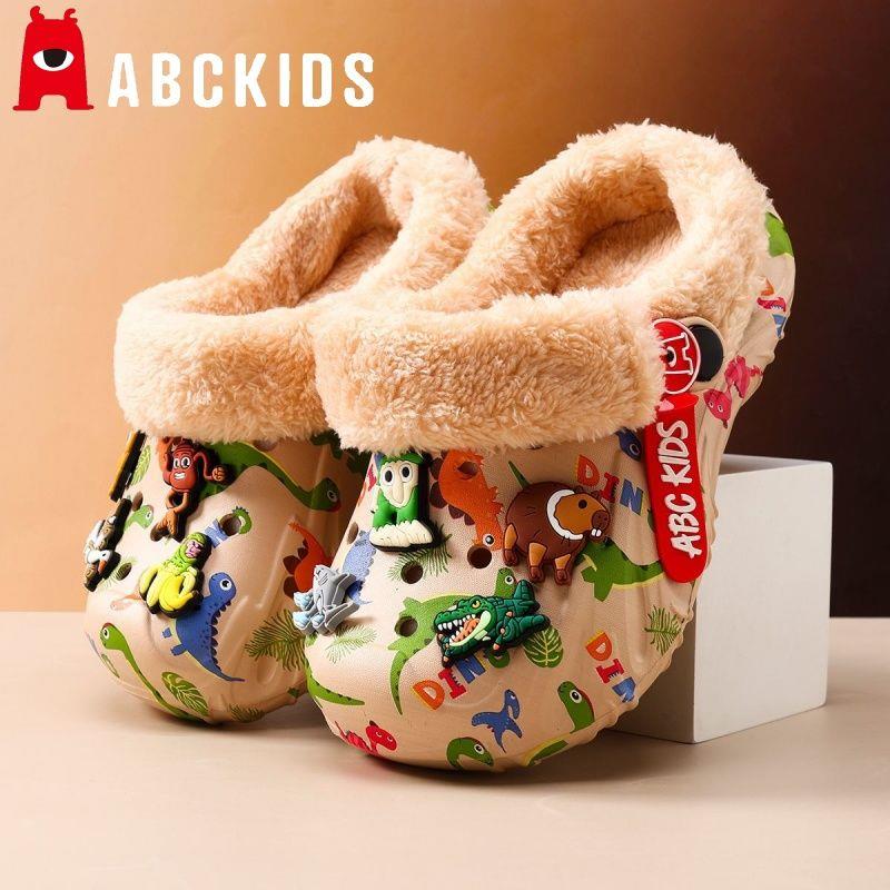 Abckids外国山海经儿童棉拖鞋男童冬季新款eva软底保暖加绒洞洞鞋