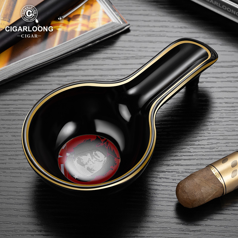 茄龙雪茄烟灰缸大口径烟槽防滑底座家用办公陶瓷烟灰缸CG-25B1