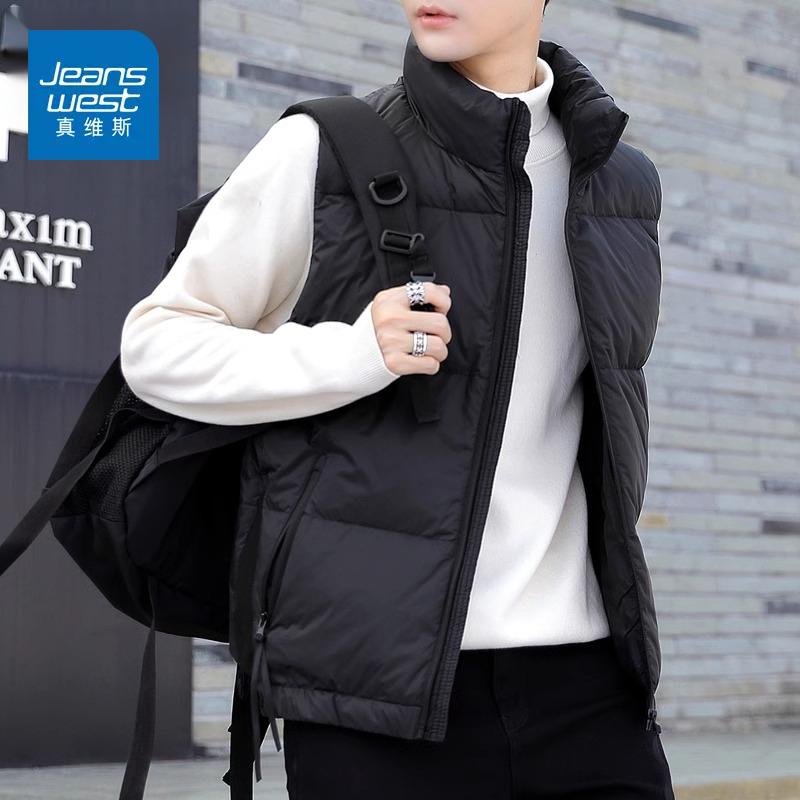 真维斯羽绒马甲男士立领2025新款秋冬潮牌加厚马夹男保暖黑色外套