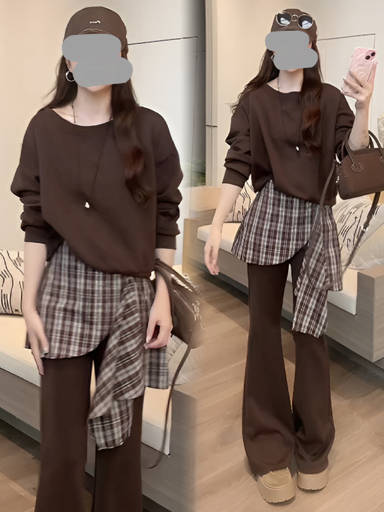 巨好看春秋季2025年新款欧若风时尚一字领卫衣高级感休闲裤套装女