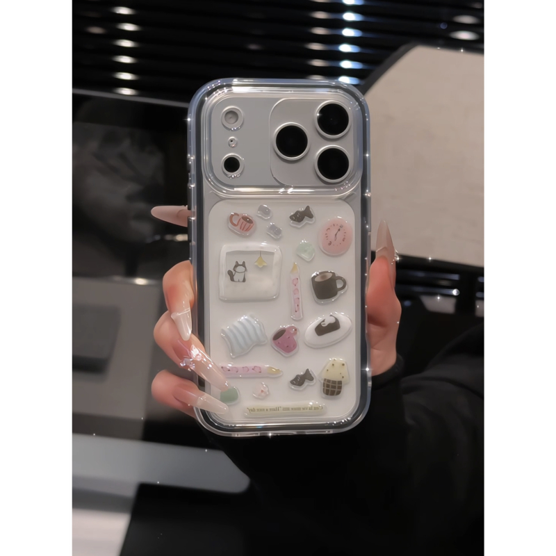 闹钟小黑猫适用苹果17pro手机壳16pm三合一炫彩华为p荣耀oppo小米