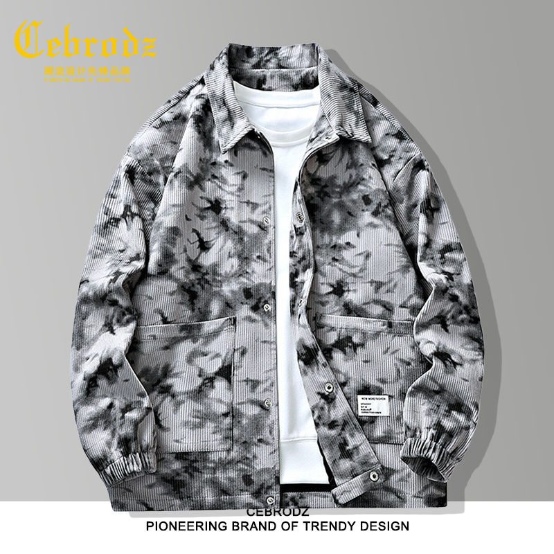 法国Cebrodz春季外套新款加肥加大印花时尚休闲宽松男士翻领夹克