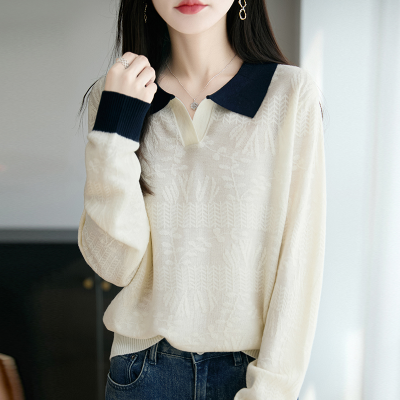 秋装大码翻领针织衫女宽松遮肚子显瘦上衣百搭洋气薄款春秋打底衫