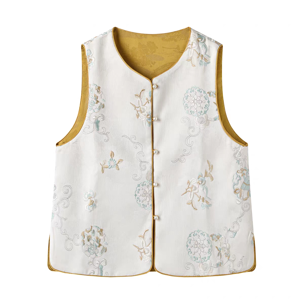 【朝雾】2025年秋季新款中式国风双面穿复古丝缎盘扣刺绣提花马甲