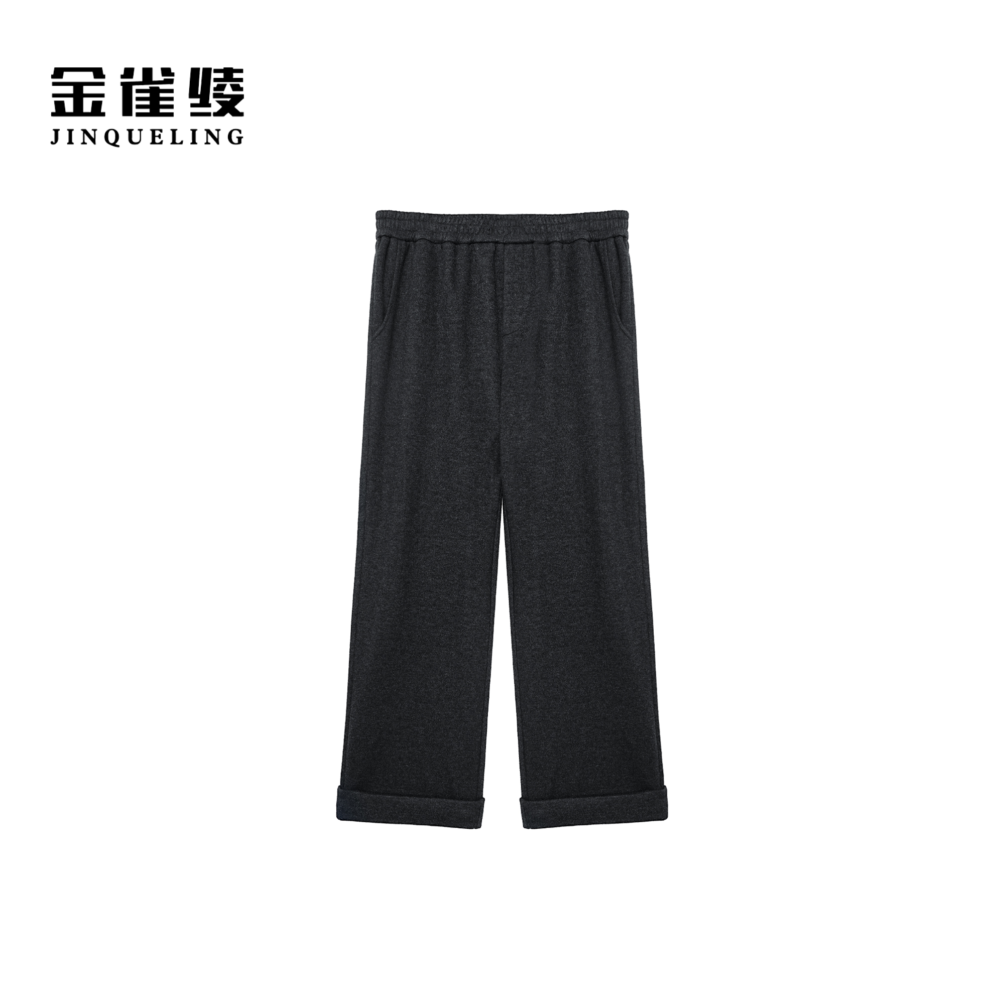 金雀绫【卷边羊羊裤】慵懒风高腰舒适宽松加宽加大休闲裤SZA3KW654