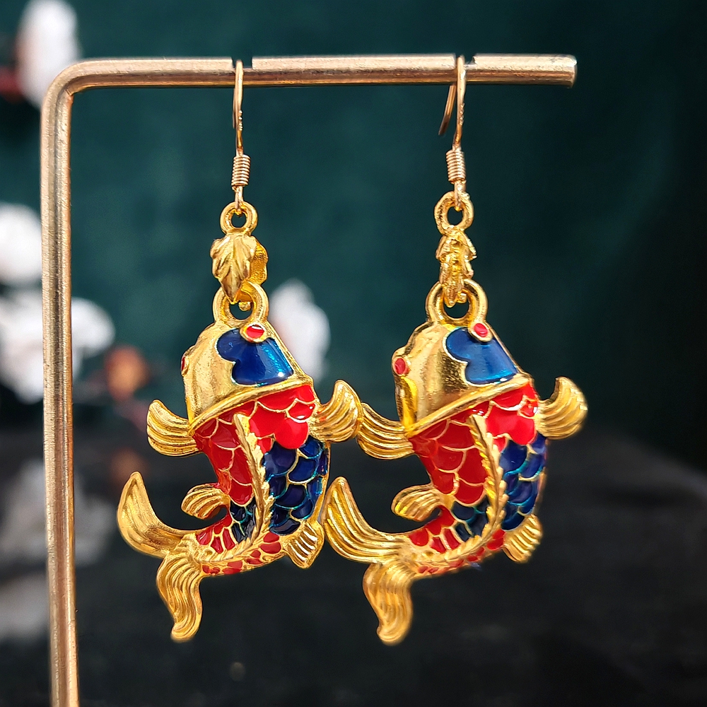 多吉米 合金耳饰 鲤跃金波耳环耳饰新中式复古配汉服旗袍马面裙