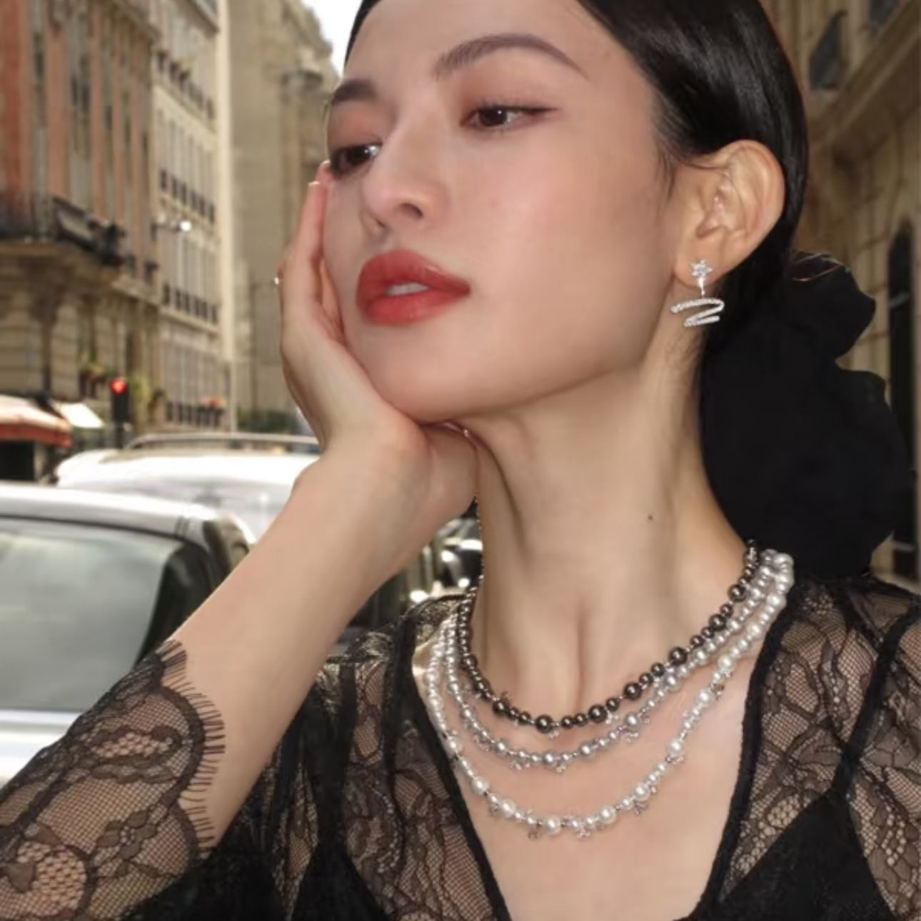 铜合金锆石项链 【仟易】【星钻】气泡星云 轻奢施华洛满天星珍珠项链