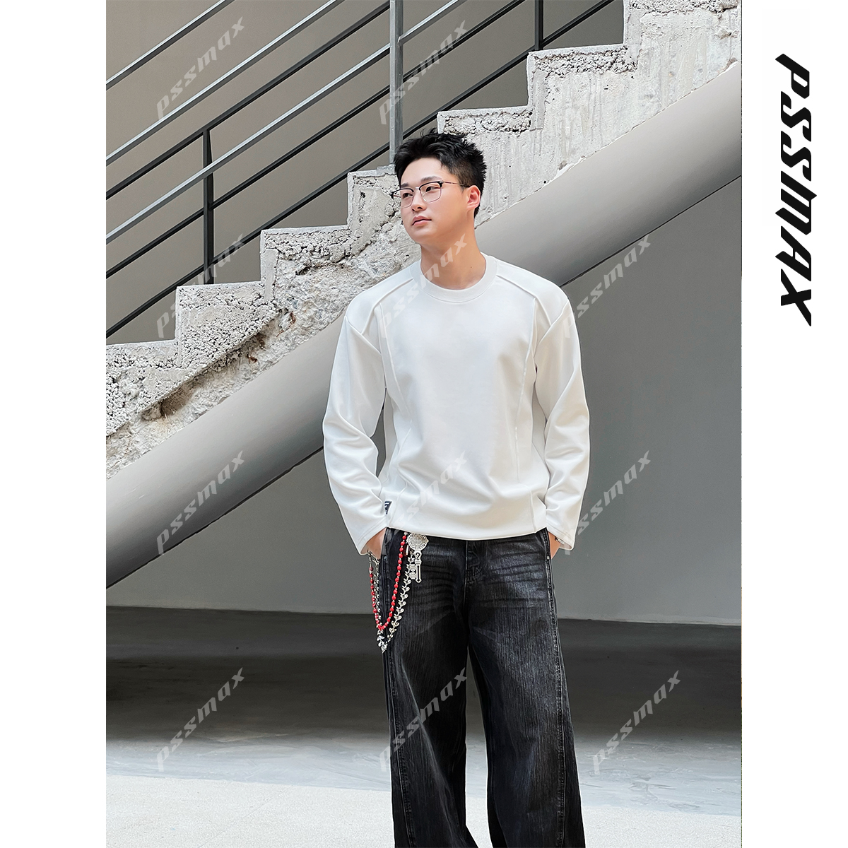 【现货】胖俗俗pssmax【立体解构线条】2025早秋拼接圆领宽松休闲卫衣