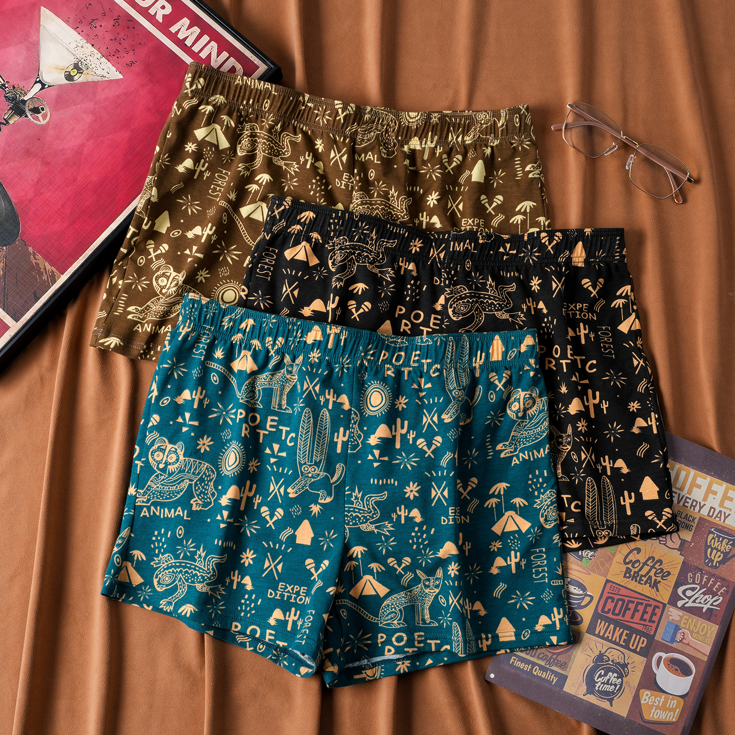 男士长绒棉阿罗裤美式复古春夏新款平角裤宽松透气短裤冰丝内裤男