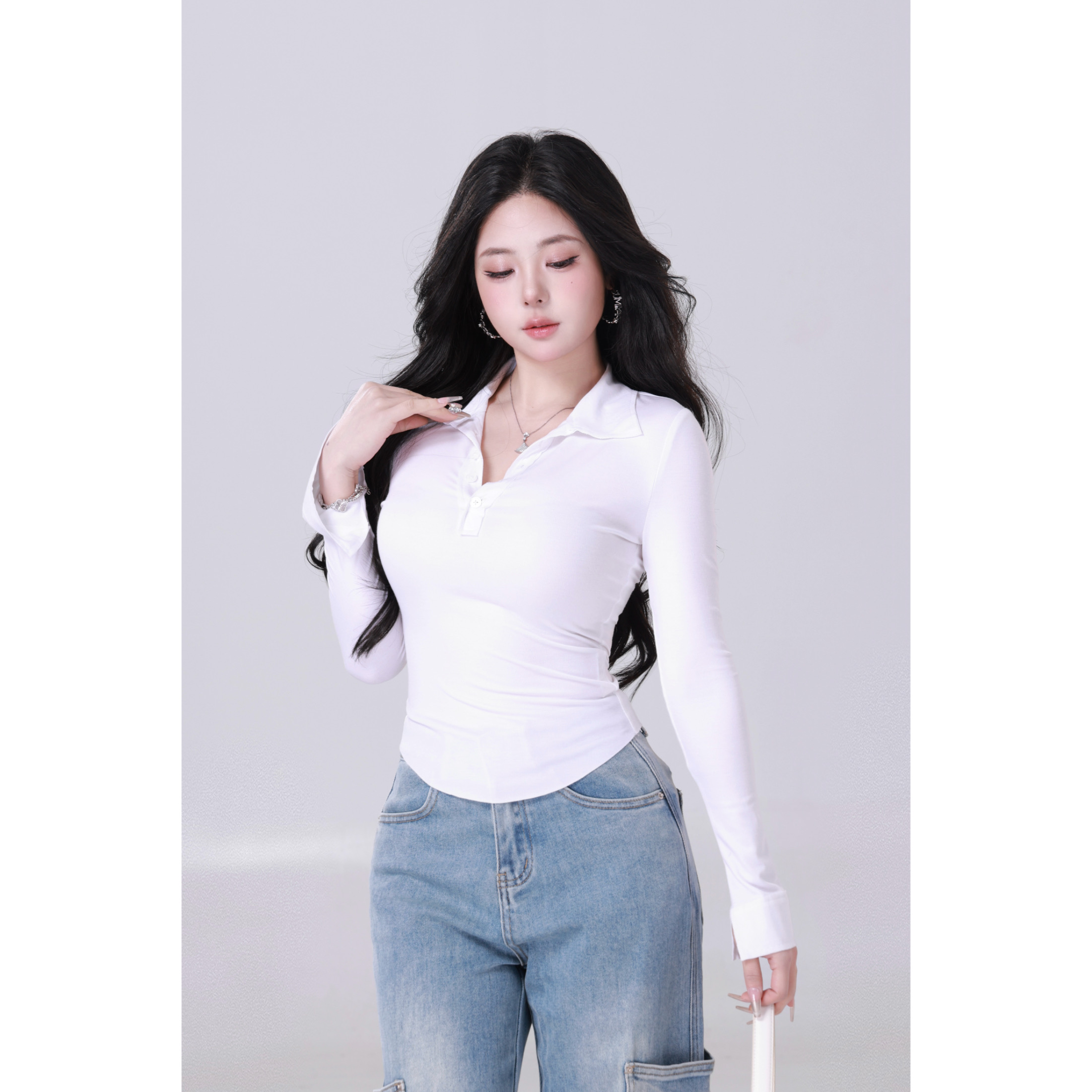 现现MengFairy【女团松弛感】纯欲百搭长袖修身针织上衣3866M欧若风