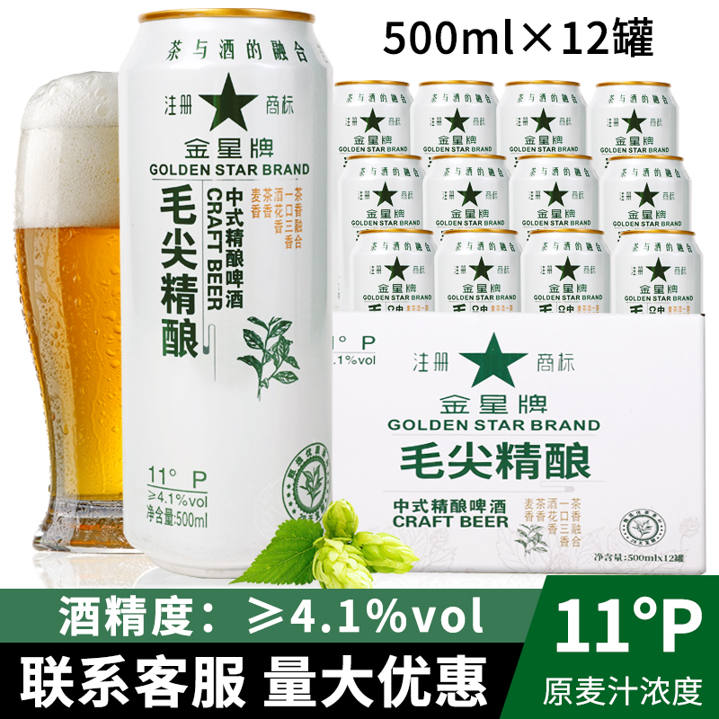 金星牌信阳中式原浆精酿毛尖啤酒500ml罐装龙井茶啤茉莉花茶整箱