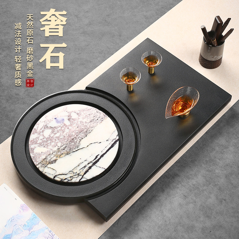 仁唐2025新款设计师创意奢石茶盘乌金石轻奢现代高端茶台茶盘