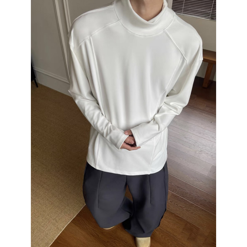 半高领解构德绒打底衫长袖t恤男秋冬美式潮牌宽松慵懒风内搭上衣