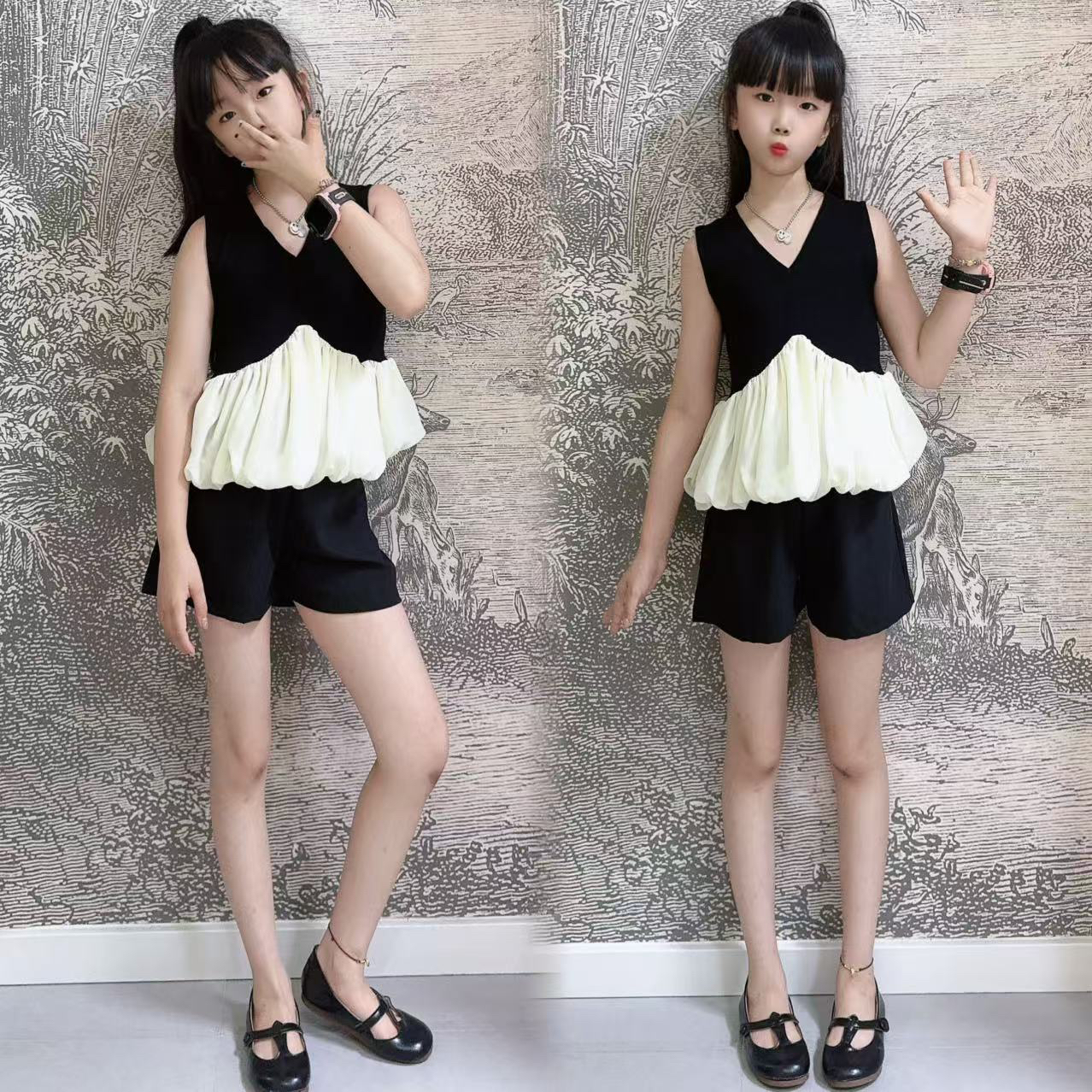 女童套装2025新款夏季儿童洋气时髦背心无袖上衣短裤中大童两件套