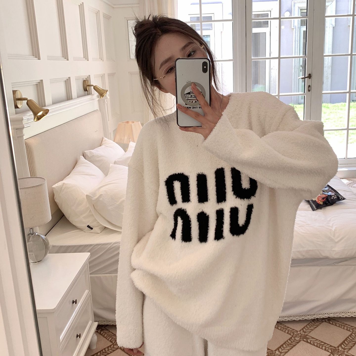 新款秋冬季长袖长裤大字母睡衣女款甜美青春感宽松家居服套装外穿