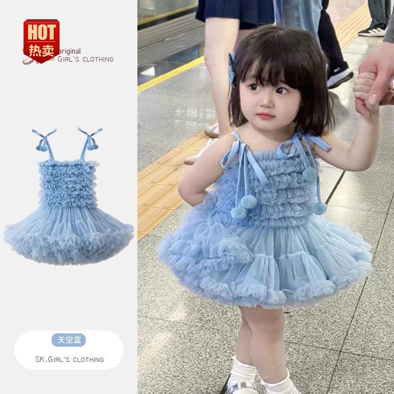 女童夏季新款tutu裙可爱吊带蓬蓬连衣裙女宝宝周岁生日礼服蛋糕裙