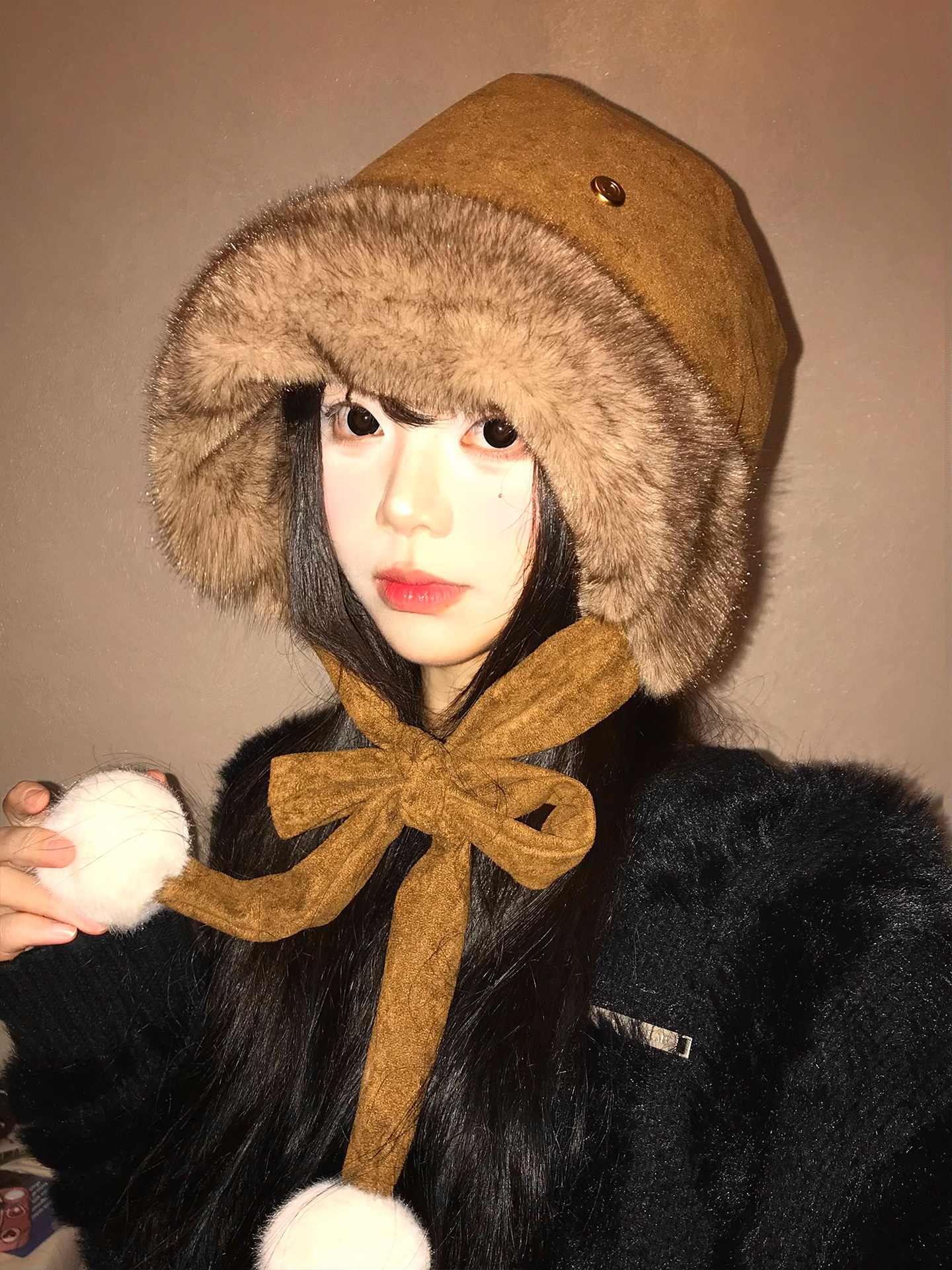 麂皮绒护耳渔夫帽女冬季复古加绒加厚毛绒雷锋帽保暖防寒包头帽子