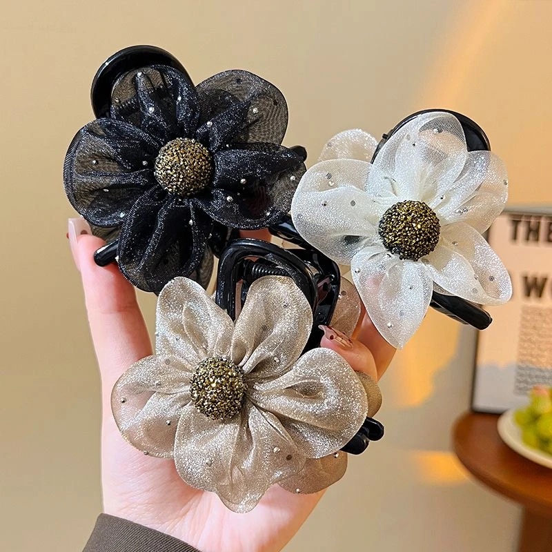 【新疆包邮乌市直发】网纱太阳花抓夹气质网红简约超仙韩版优雅高弹