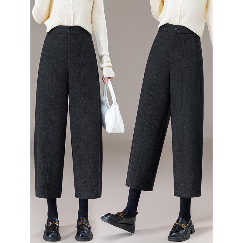 羊毛呢弯刀裤女2025秋冬新款高腰显瘦加厚小个子九分休闲阔腿裤子