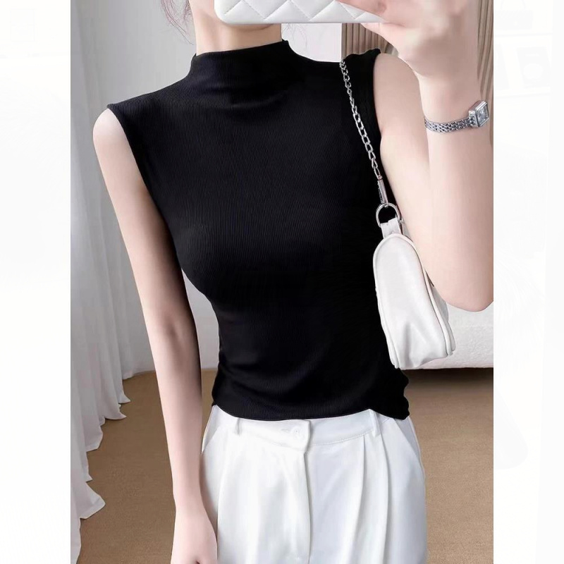 A2025款半高领无袖背心女士春秋季新款修身百搭打底衫大码内搭上
