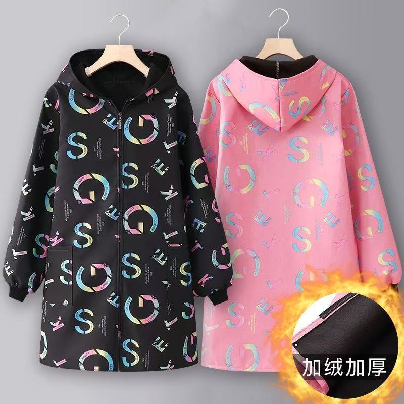 加绒防水新款韩版女时尚拉链中长款罩衣家用厨房工地养殖防尘服N