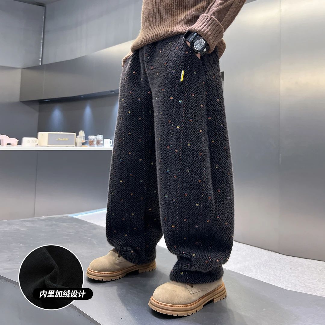 男童海马毛秋冬韩范直筒加绒裤子2025新款大儿童冬季加厚休闲裤潮