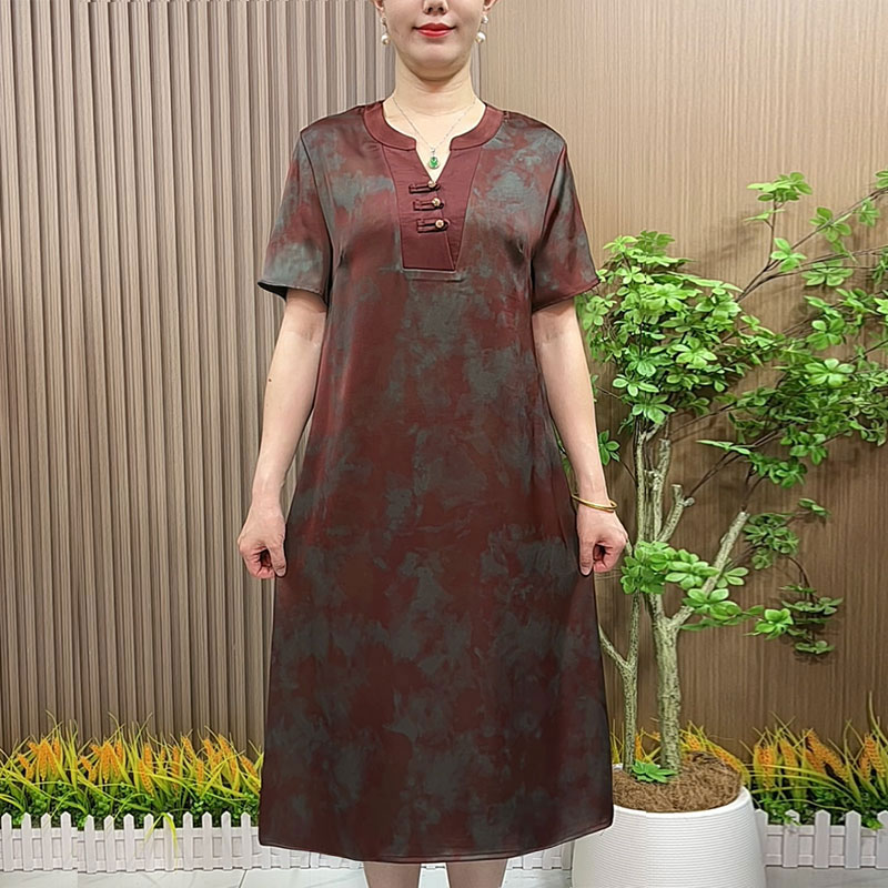 中老年女装夏装大码连衣裙中长款时尚妈妈装夏季气质洋气裙子