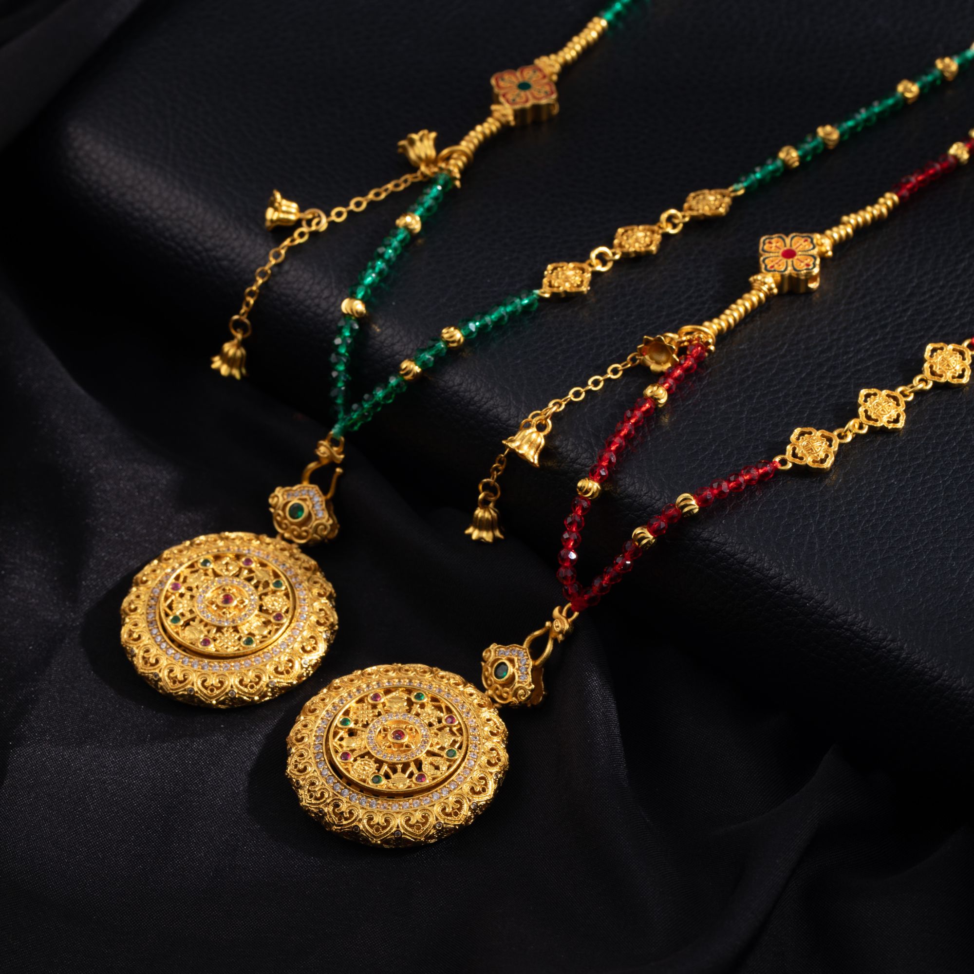 铜合金仿水晶项链 【LANSE 新年系列·八宝时轮】新中式复古罗盘项链