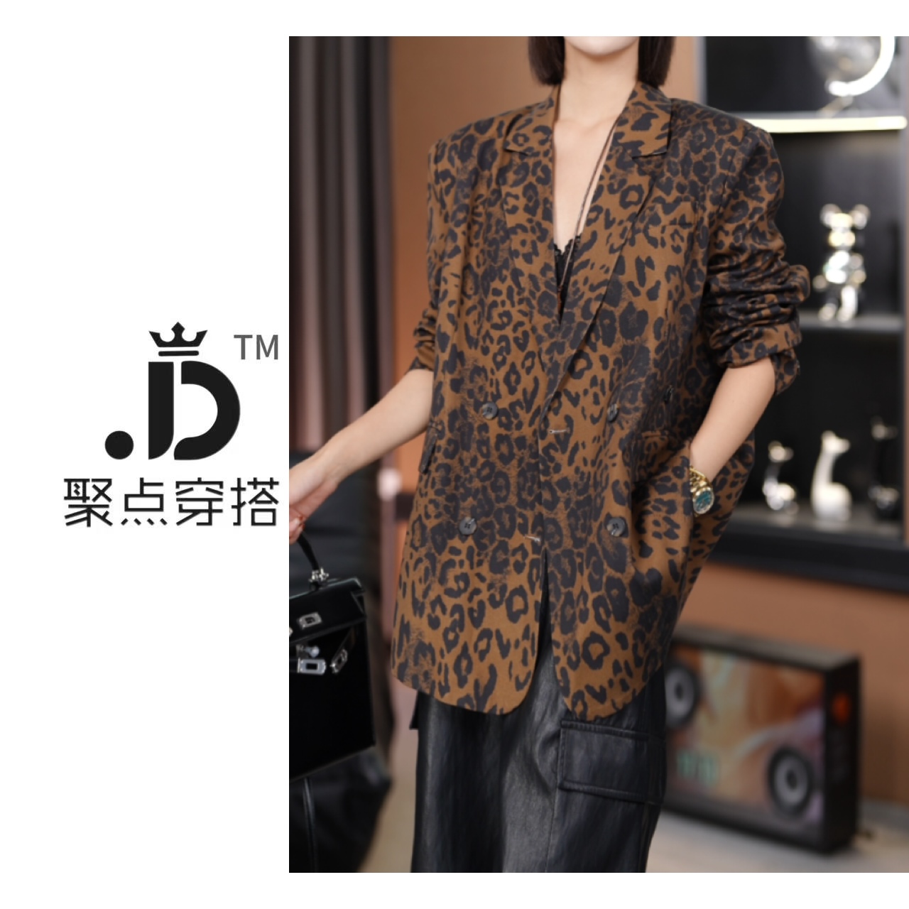 JUDIAN-【酷飒不羁】个性酷帅复古豹纹大版长袖西装8jd00023