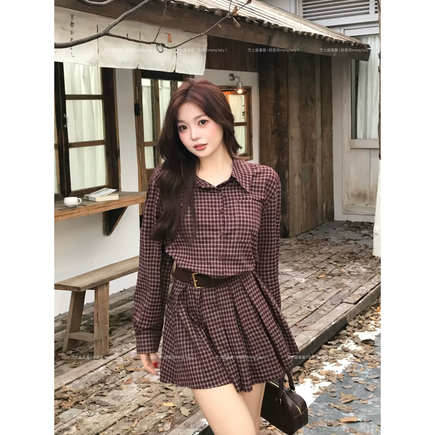 萌面侠芝士现货【街头衬衫裙】韩系复古格子连衣裙出游服装女5649