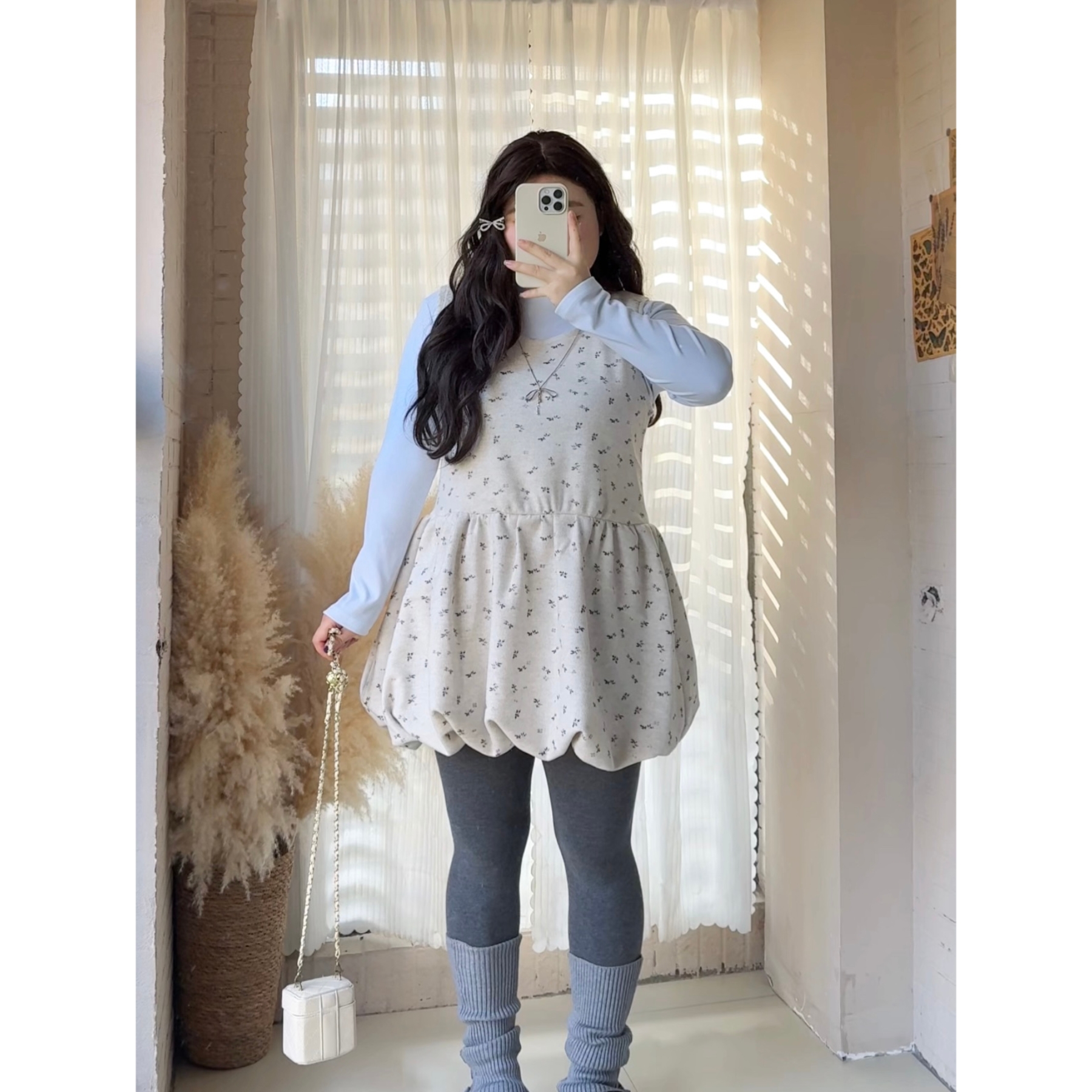 法式甜美少女风碎花背心连衣裙女秋冬宽松减龄辣妹花苞短裙99733