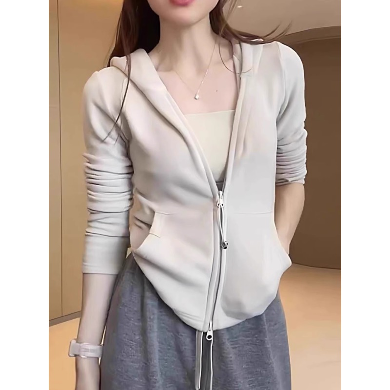 芯娇晴双面德绒拉链连帽卫衣女秋冬韩系修身开衫外套保暖帽衫上衣
