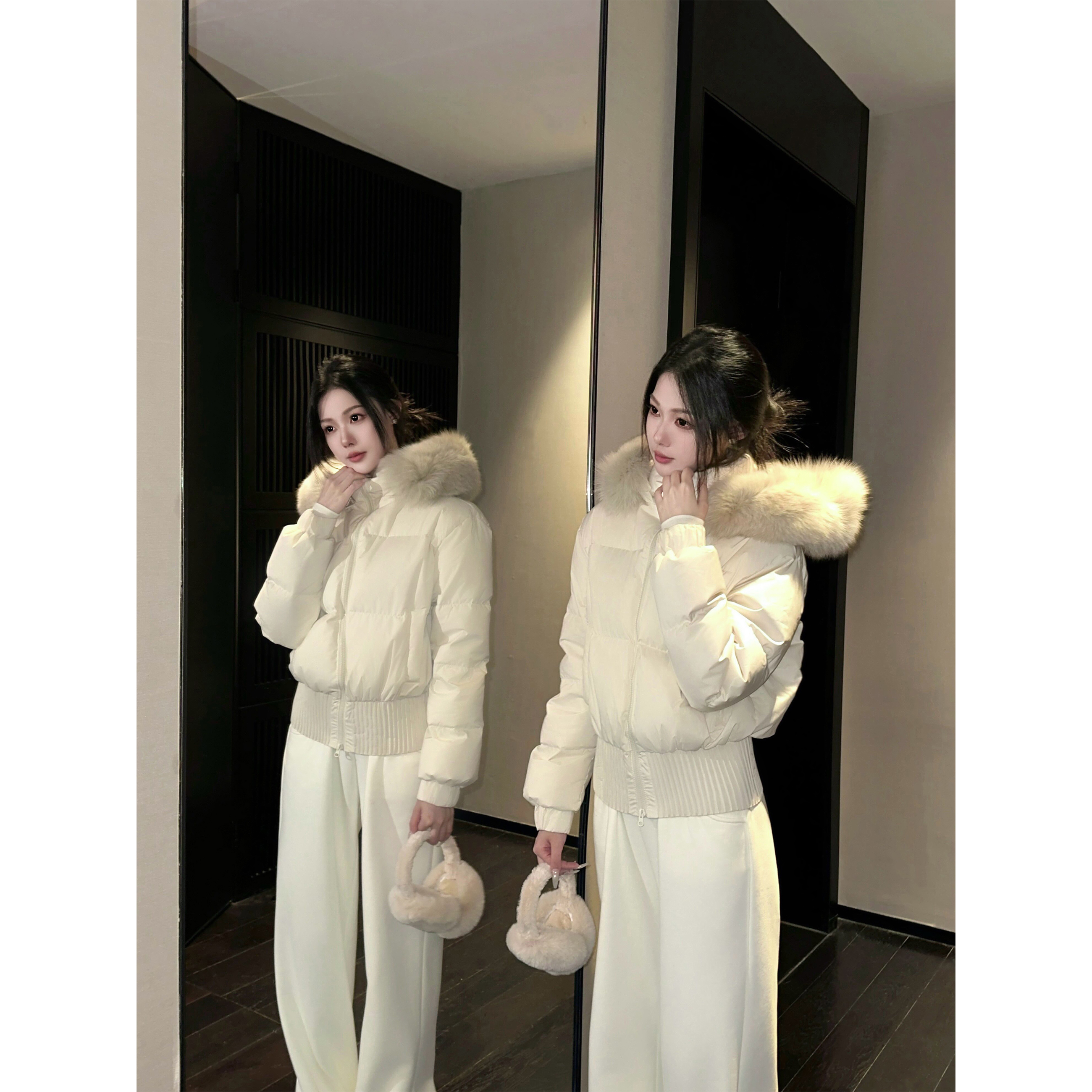 5werkwen收腰小暖包|好比例 90白鸭绒毛领羽绒服41-48