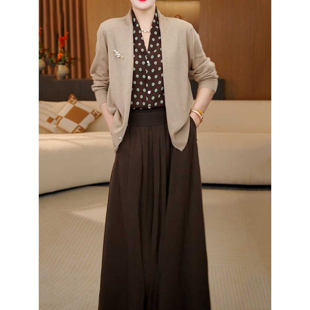 轻奢贵夫人洋气裙套装2025秋季新款拼接假两件韩系针织衫+半身裙