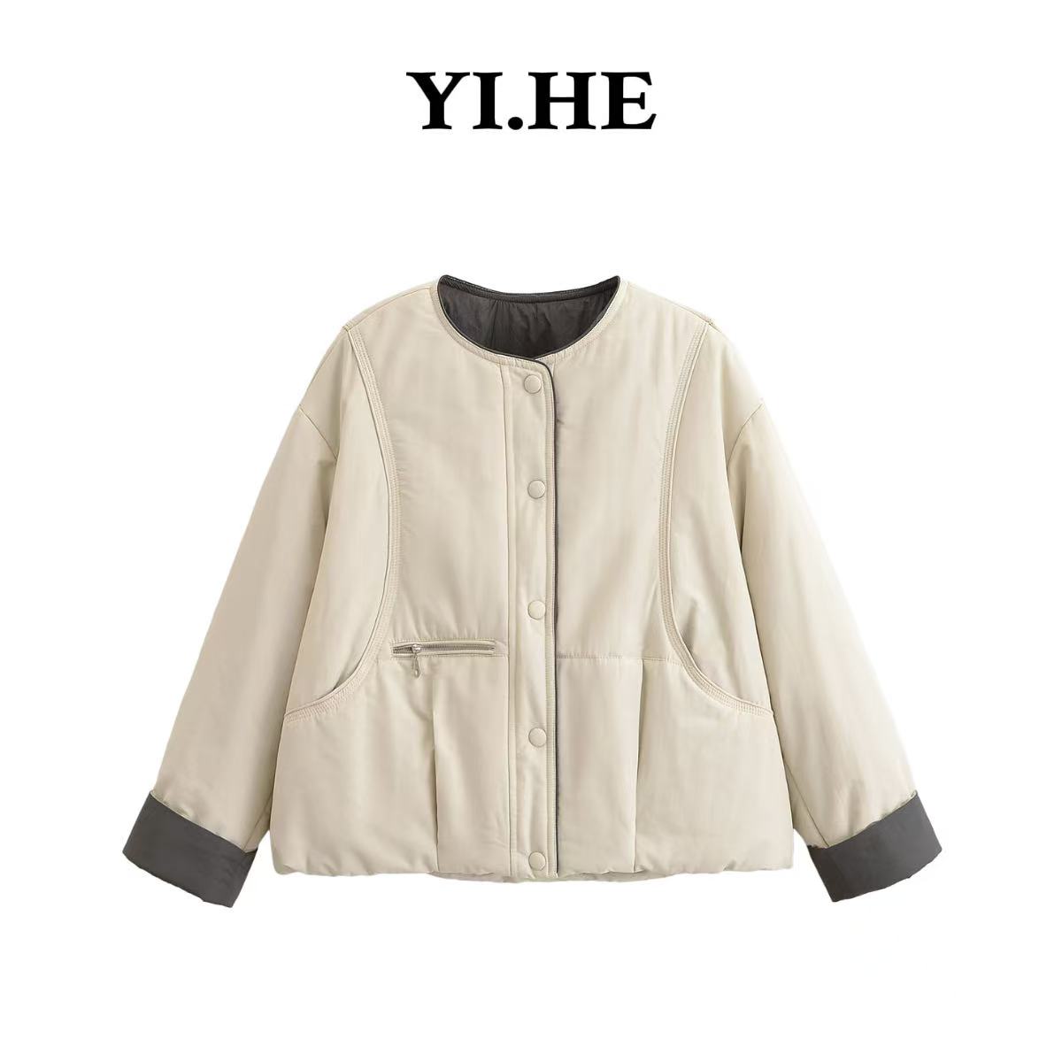 YIHE/ 2025 秋冬【圆领夹棉棉服】休闲短款女士棉服外套简约时尚
