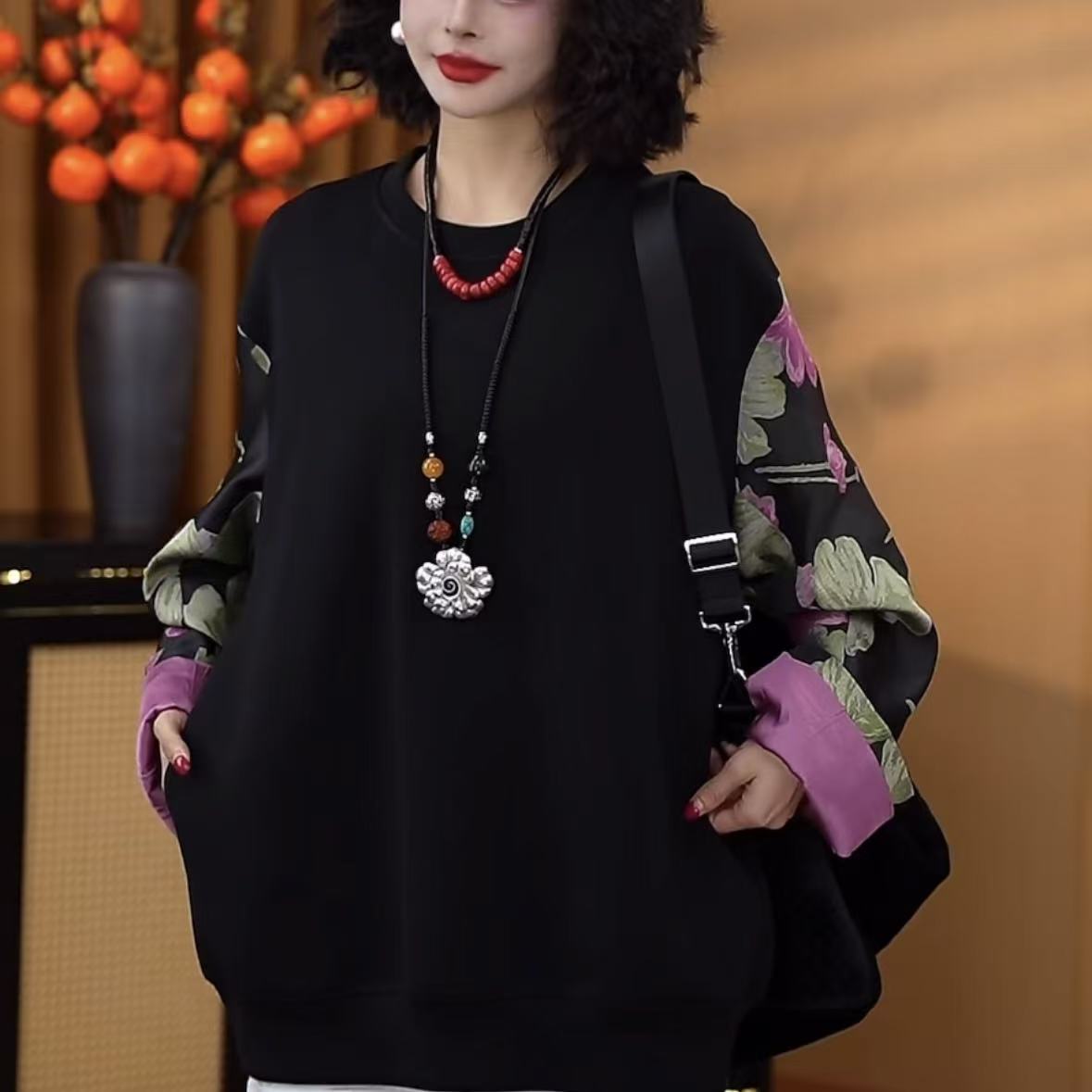 【·荷塘幽幽·乔一推荐】2025秋季秋新花色复古宽松圆领长袖卫80210