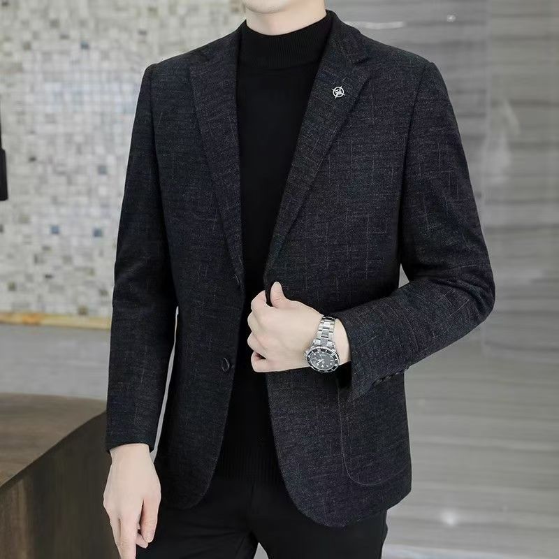 皮尔卡丹毛呢西服男士秋冬休闲加厚外套加大码长袖小西装上衣