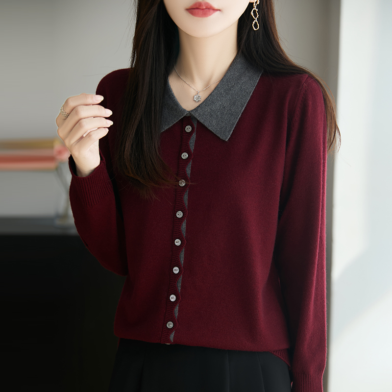 春秋2025新款大码翻领针织衫女宽松遮肚子显瘦秋冬假两件打底毛衣