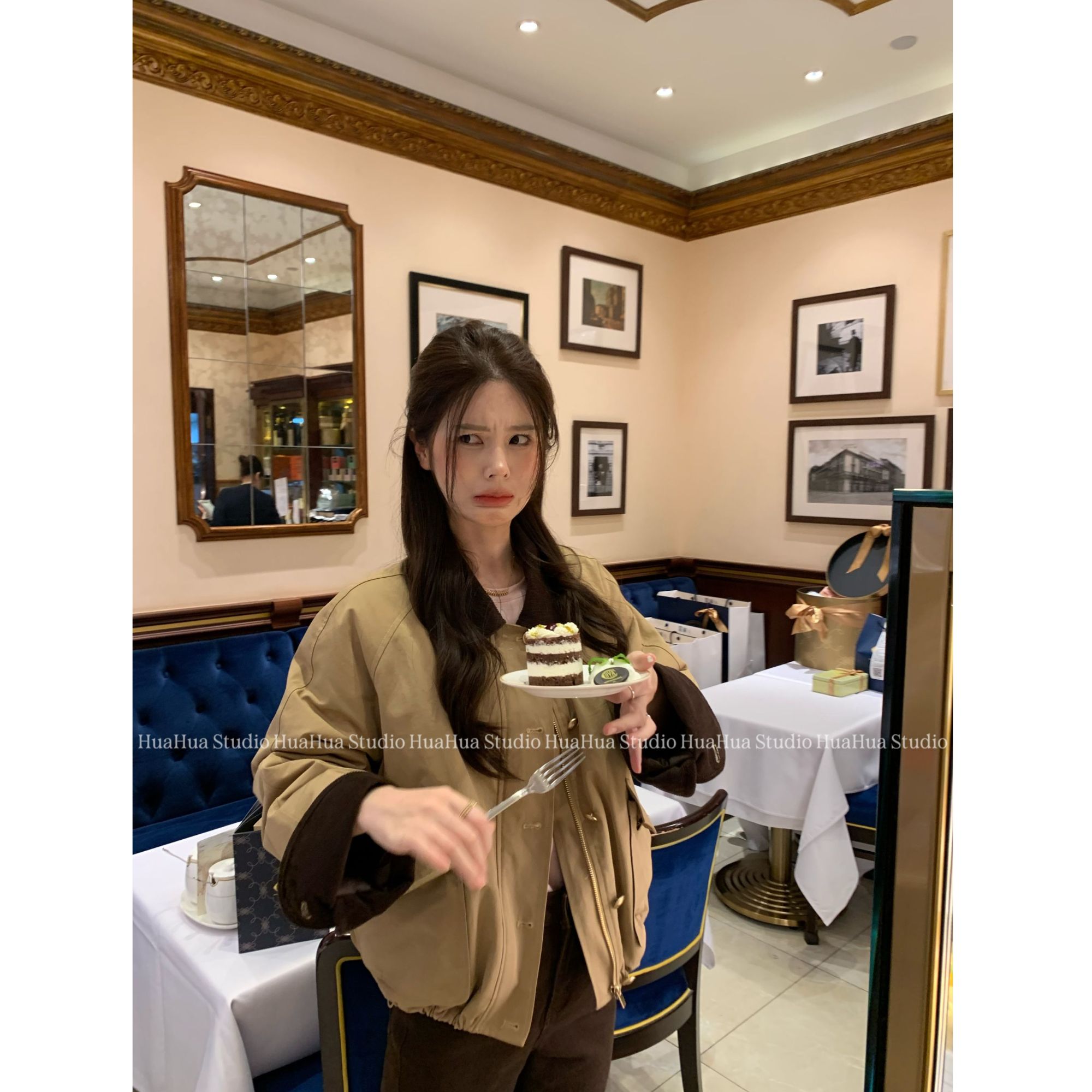 【花花】露思小熊~韩系翻领卡其色短款羽绒小众设计宽松外套