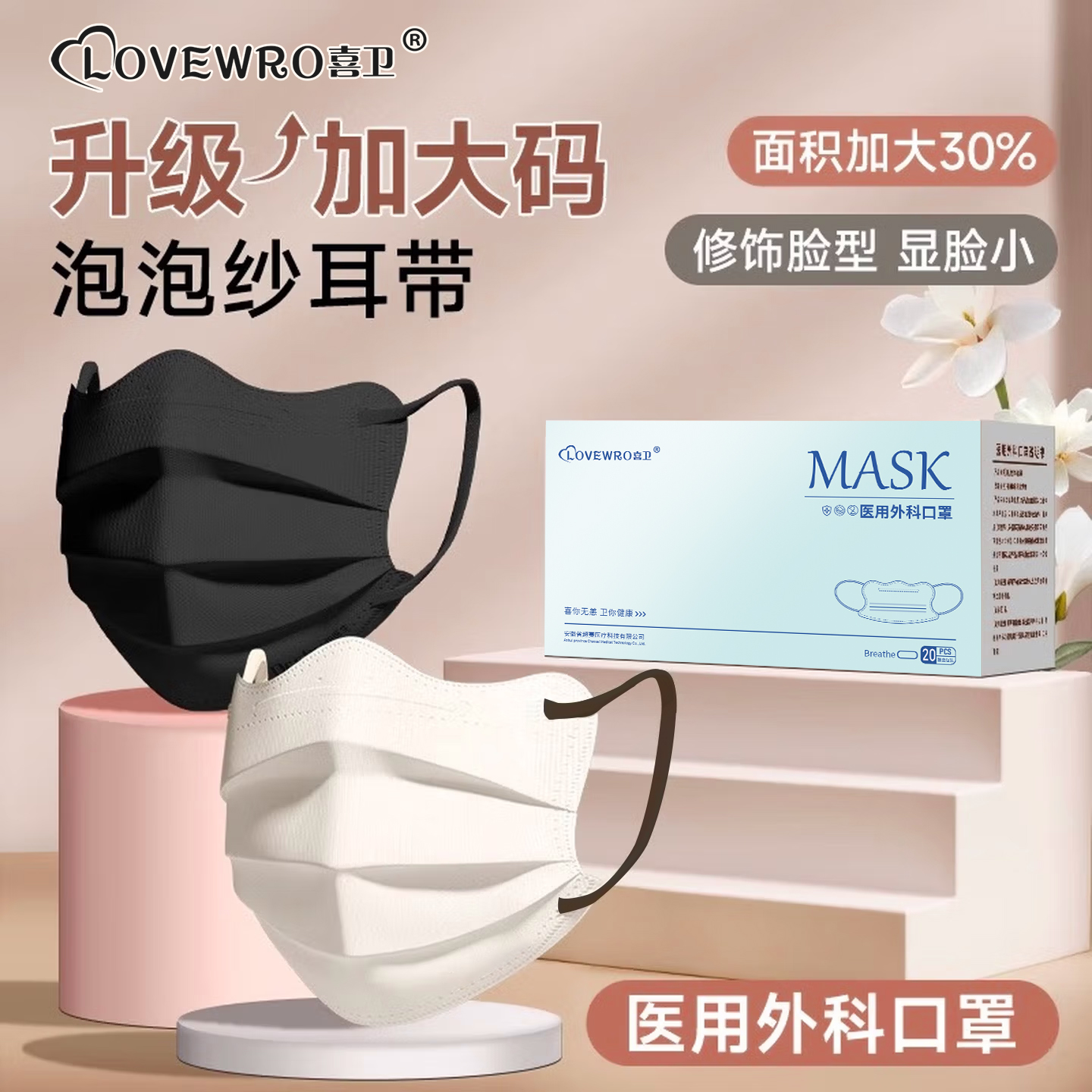 喜卫全新医用蝶形一次性口罩加厚独立包装防尘透气防油烟过滤异味