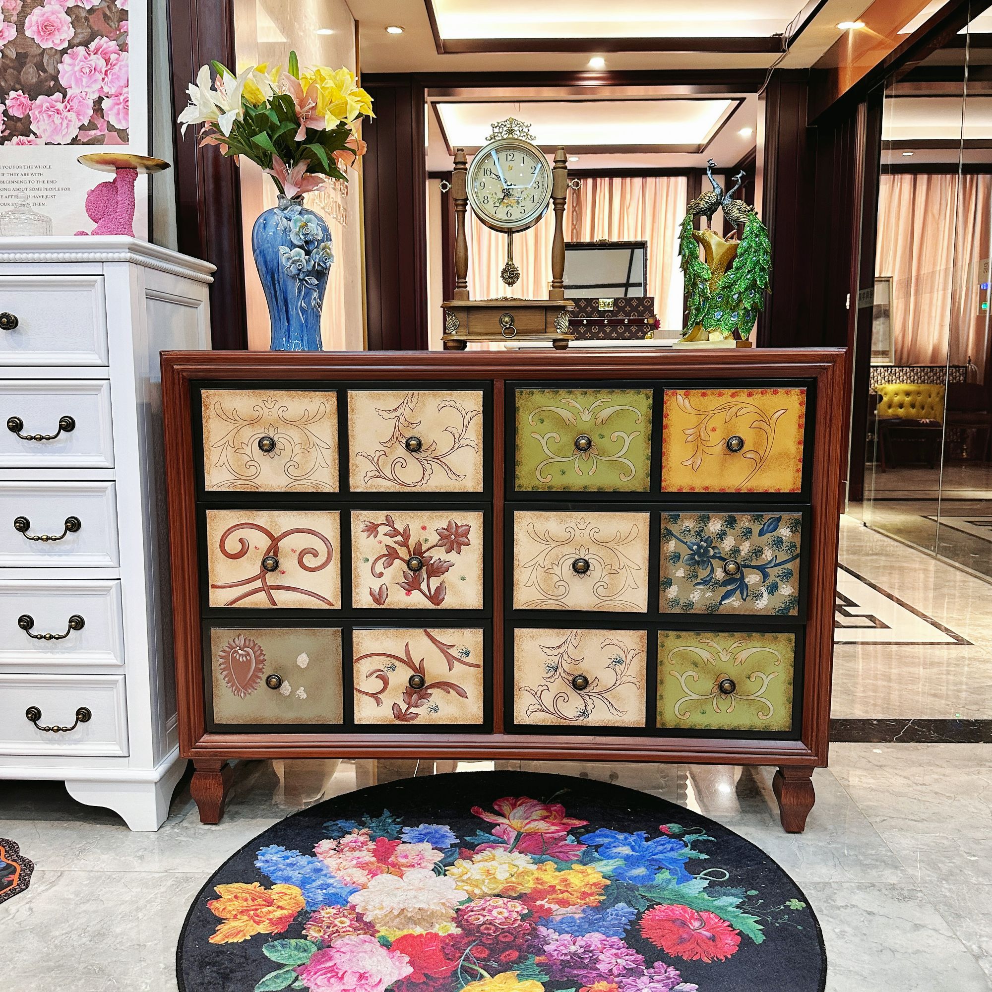 【皇家壹号】美式家具巴宝莉美式客厅卧室玄关六斗柜120*40*90