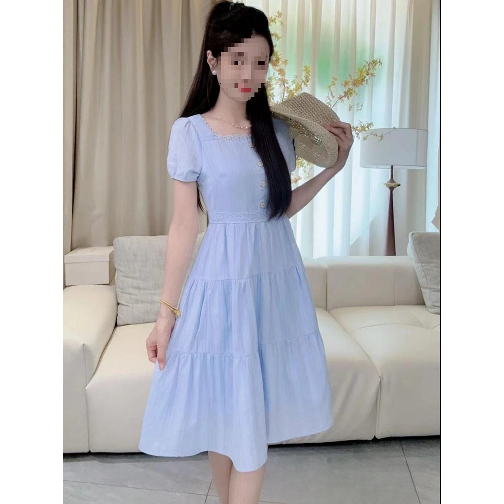 设计感拼接短袖连衣裙女2025夏季新款宽松显瘦洋气百搭减龄中长裙