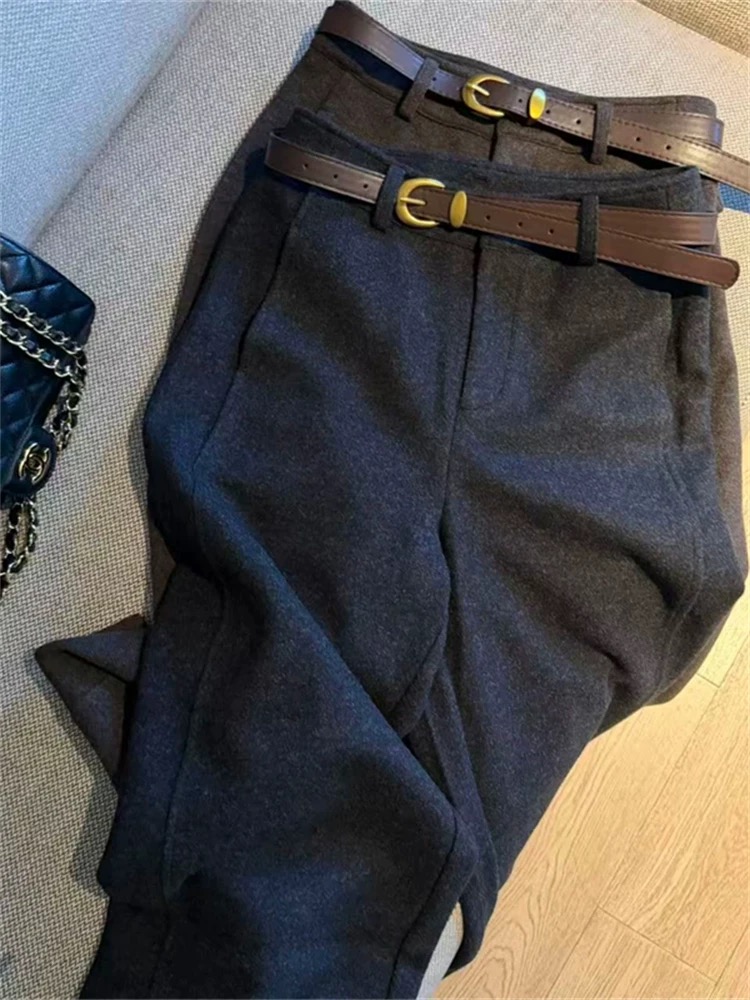 秋冬休闲裤九分裤直筒宽松时尚高腰百搭显瘦气质加厚毛呢靴裤子新