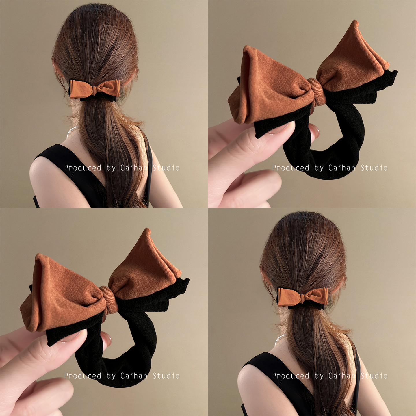 生酪雾色~韩系撞色蝴蝶结发圈女时尚百搭复古撞色ins 风发绳发饰