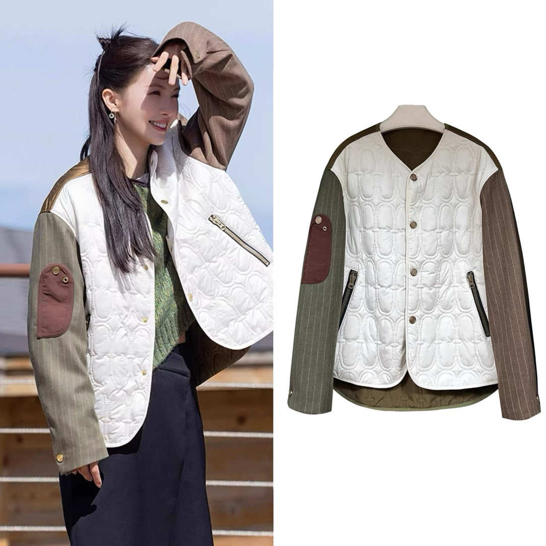 金晨同款白色宽松轻薄菱格棉衣棉服2025年秋冬穿搭新款外套上衣女