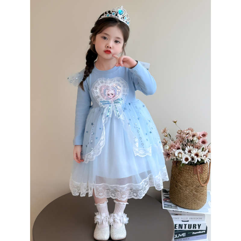 女童爱莎连衣裙春秋薄款宝宝洋气裙子女孩长袖儿童装艾莎公主裙