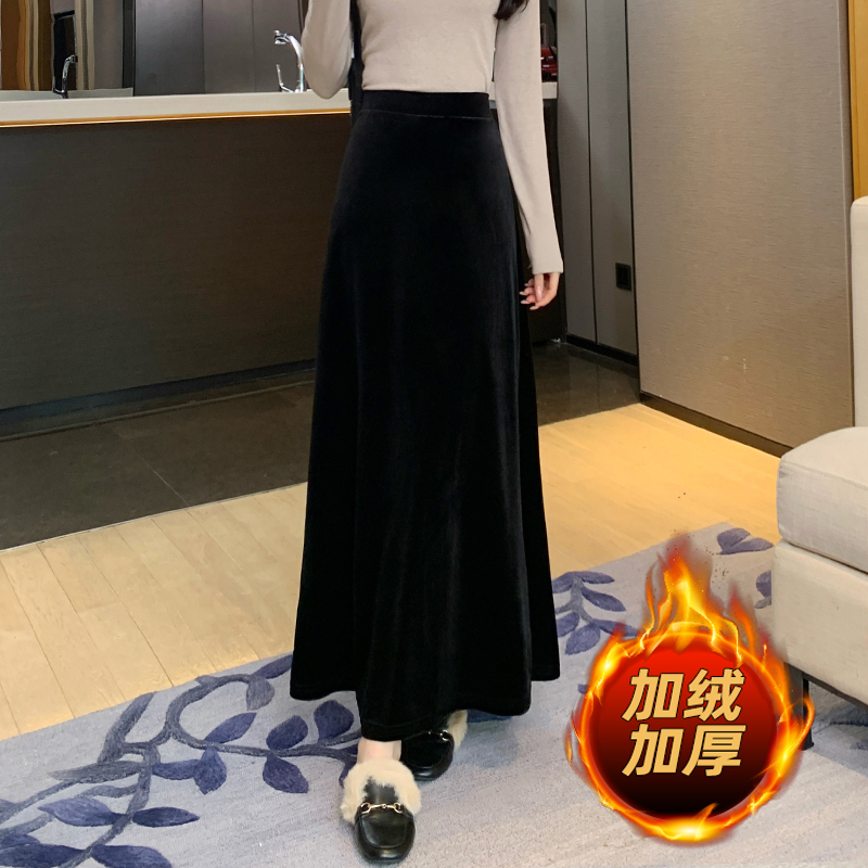 金丝绒半身裙女秋冬2025新款高腰垂感A字裙大码显瘦加绒半身长裙