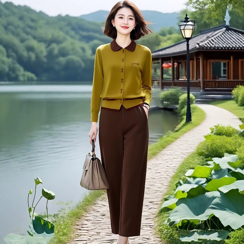 轻奢两件套高级感时尚洋气妈妈套装女2025秋冬气质针织开衫九分裤